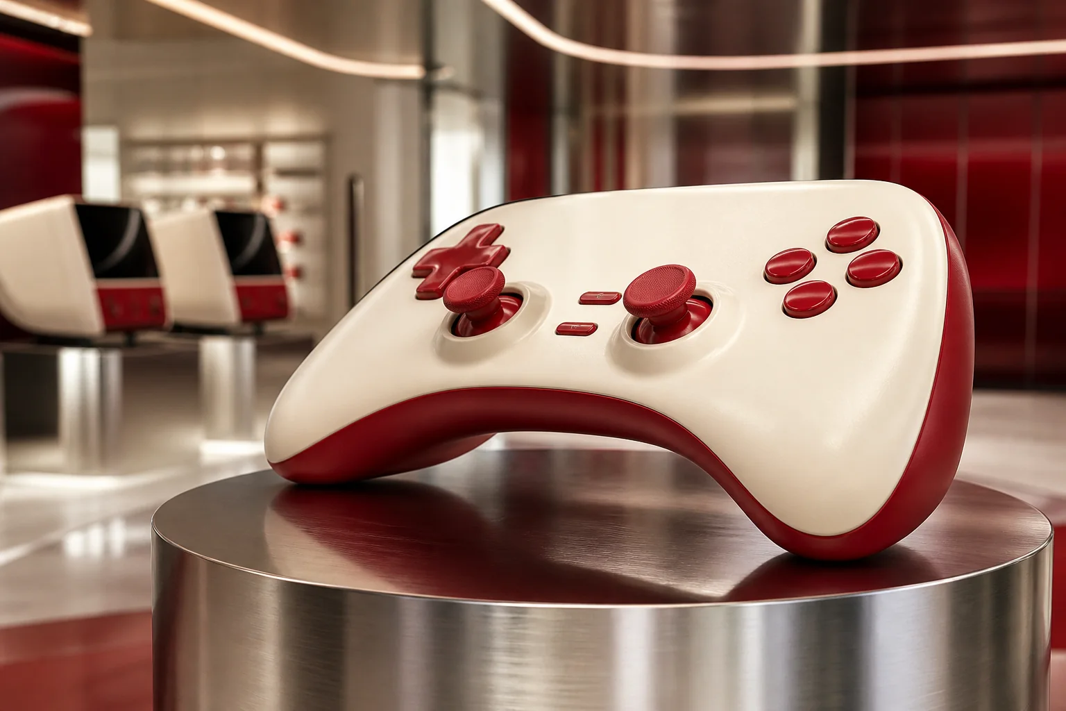 A fictional console on a curved display